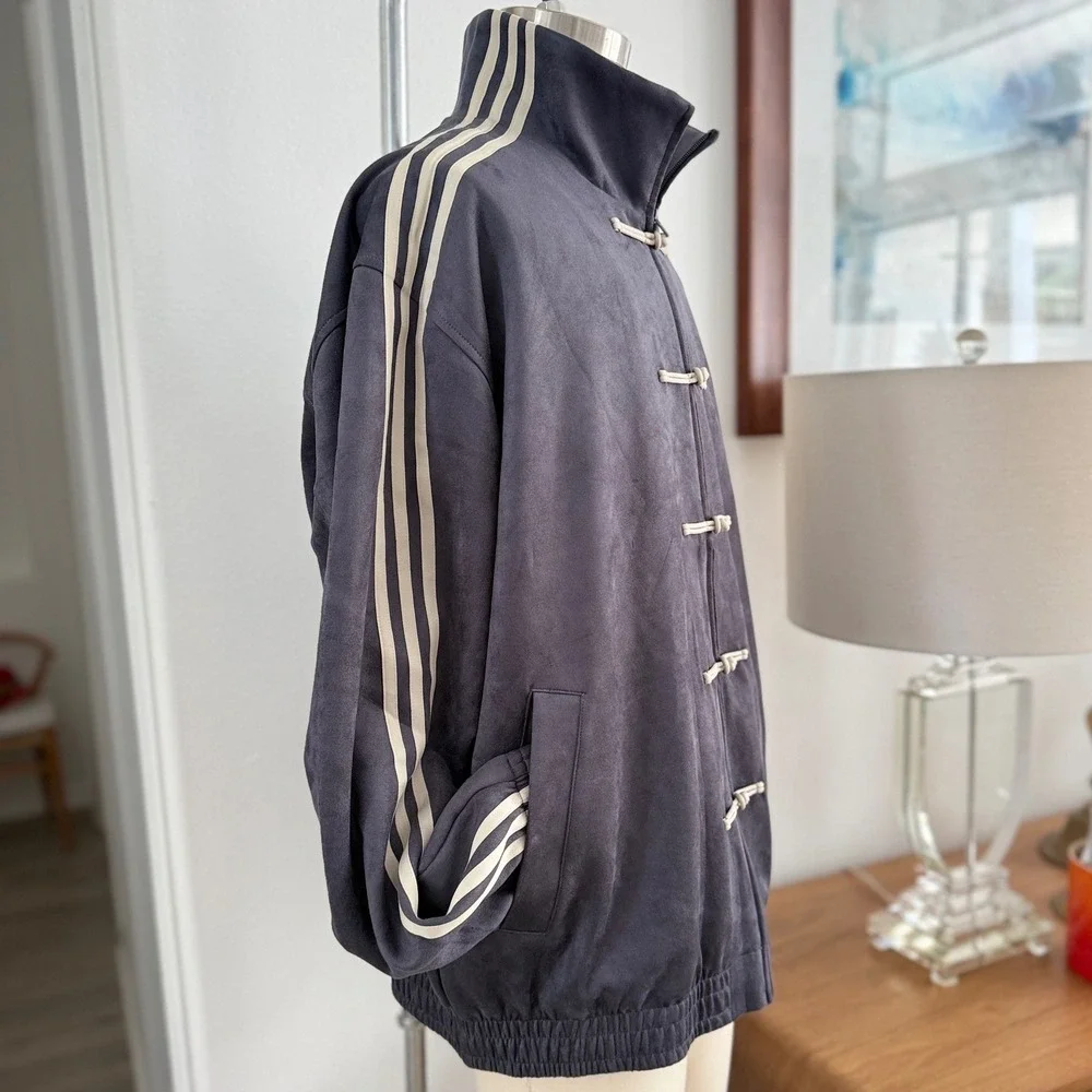 Adidas Originals Faux Suede Kung Fu Track Jacket Grey White HP0426 Mens XL